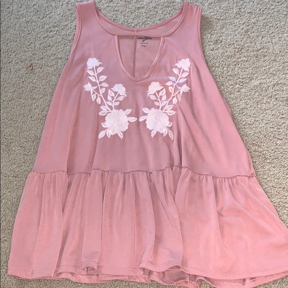 Pink embroidered flowy tank